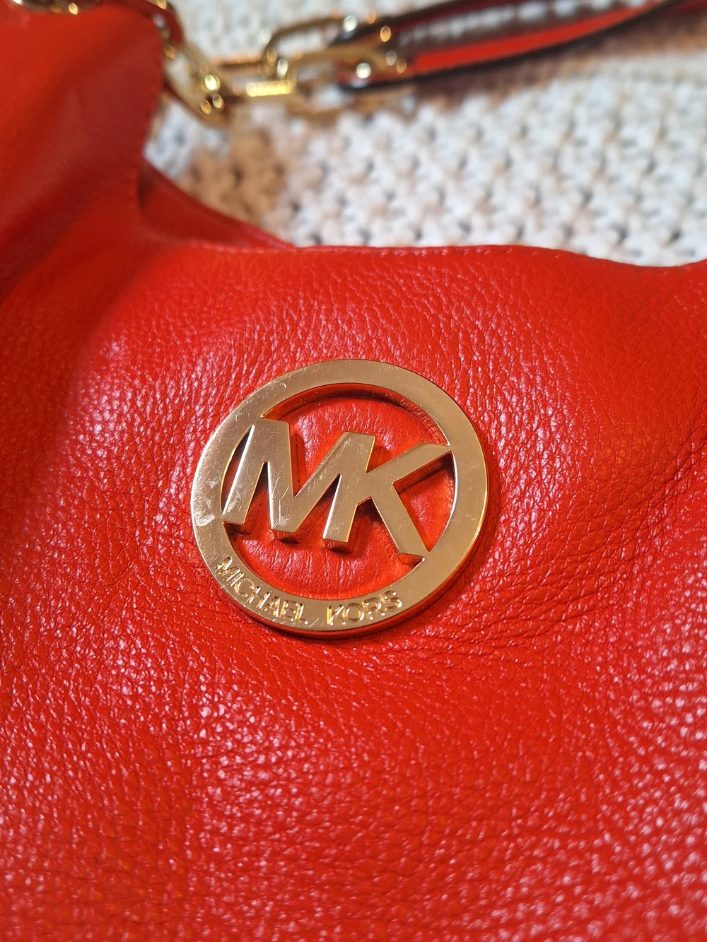 Michael Kors Red Leather Shoulder Bag with Gold Hardware